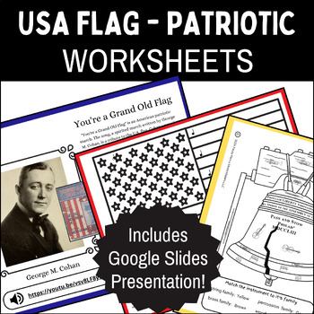 Preview of Patriotic Music Worksheets - Coloring, Composers, Songs, Links & More! Easy Prep