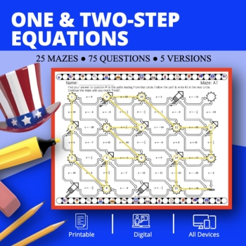 Preview of Patriotic: One & Two-Step Equations Maze Activity