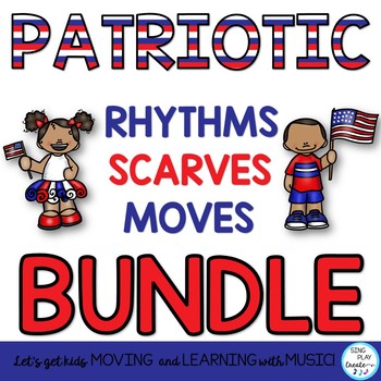 Patriotic Creative Movement Scarf and Ribbon Activities will give your preschool and elementary students activities to increase their Brain Power! Great for Brain Breaks, Indoor PE, Special Needs and Music Teachers. Perfect for Patriotic Holiday activities. SING PLAY  CREATE