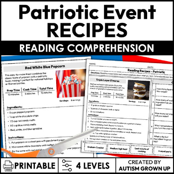 Preview of Patriotic Seasonal Recipes | Life Skills Worksheets for Special Education