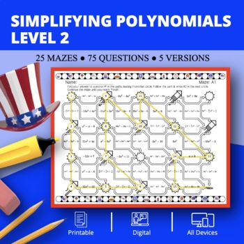 Preview of Patriotic: Simplifying Polynomials Level 2 Maze Activity