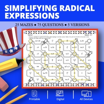 Preview of Patriotic: Simplifying Radical Expressions Maze Activity
