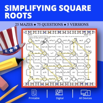 Preview of Patriotic: Simplifying Square Root Expressions Maze Activity