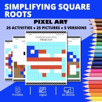 Preview of Patriotic: Simplifying Square Root Expressions Pixel Art Activity