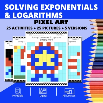 Preview of Patriotic: Solving Exponential & Logarithmic Equations Pixel Art Activity