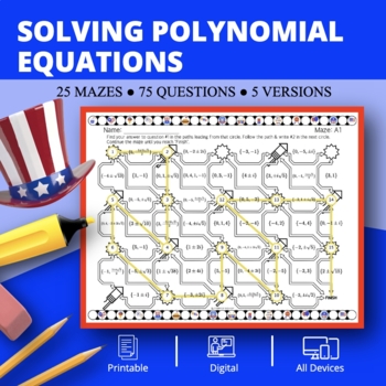 Preview of Patriotic: Solving Polynomial Equations Maze Activity