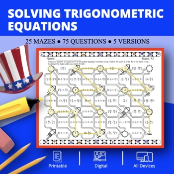 Preview of Patriotic: Solving Trigonometric Equations Maze Activity