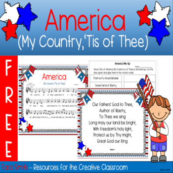 Preview of Patriotic Song and Activities- FREE America (My Country 'Tis of Thee) FREE