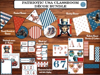 Preview of Patriotic Stars and Stripes Classroom Decor