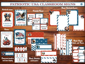 Preview of Patriotic Stars and Stripes Classroom Signs