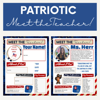 Preview of Patriotic, Stars and Stripes - USA "Meet the Teacher" Editable on Google Slides 
