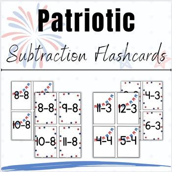 Preview of Subtraction Fact Fluency Practice - Patriotic/USA/President's Day Flashcards