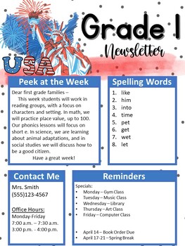 Preview of Patriotic/USA-Themed Newsletter Template