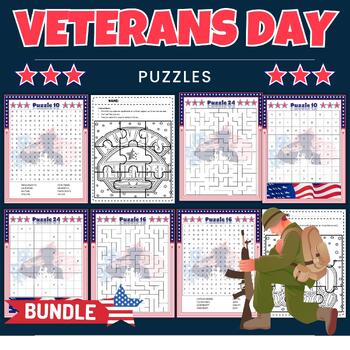 Preview of Patriotic Veterans Day , Patriots Day Puzzles with Solution - Fun Brain Games