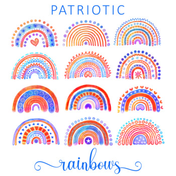 Preview of Patriotic Watercolor July Fourth Rainbow Clip Art Set