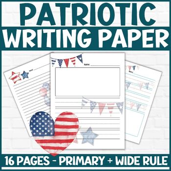 Preview of Patriotic Writing Paper, Primary and Wide Rule Lined Paper with Picture Boxes