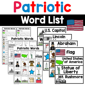 Preview of Patriotic and American Symbol Word Lists - Writing Center Word Wall