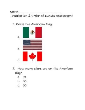 Preview of Patriotism & Order of Events Assessment