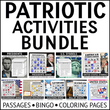 Preview of Patriotism Reading Passages Bingo Games and Coloring Pages Activities Bundle