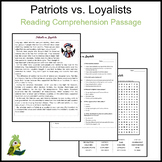 Patriots vs. Loyalists Reading Comprehension and Word Search