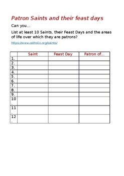 Preview of Patron Saints worksheet and wordfind