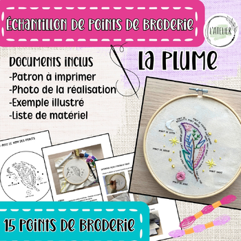Preview of Patron à imprimer/ Échantillon de points de broderie/ La plume/ Arts
