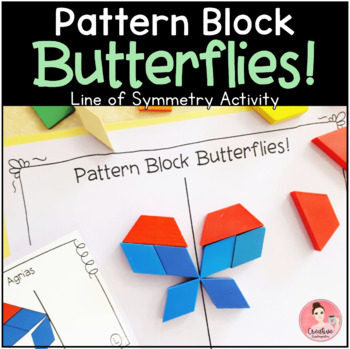 Preview of Pattern Block Butterflies Line of Symmetry Center with Work Mats and Task Cards