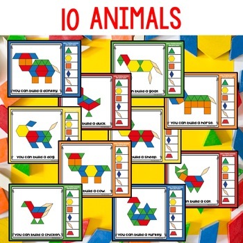Pattern Block Cards Farm Animals by The Joyful Journey | TpT