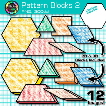 Preview of Pattern Block Clipart Images: Classroom Math Clip Art Commercial Use PNG B&W