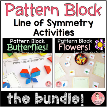 Preview of Pattern Block Flowers and Butterflies! Line of Symmetry Bundle