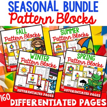 Preview of Pattern Block Mats Winter Spring Summer Fall Task Cards