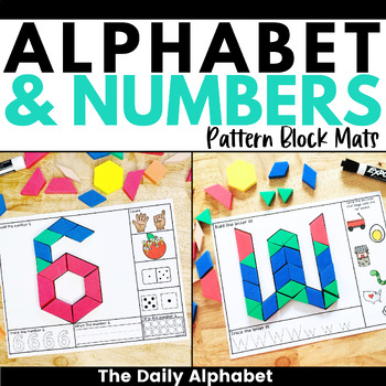 Preview of Pattern Block Mats: Alphabet Letters & Numbers Bundle Printable Activities