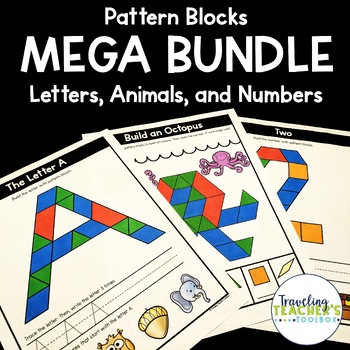 Preview of Pattern Block Mats Mega Bundle with Letters, Animals, and Numbers 1-10