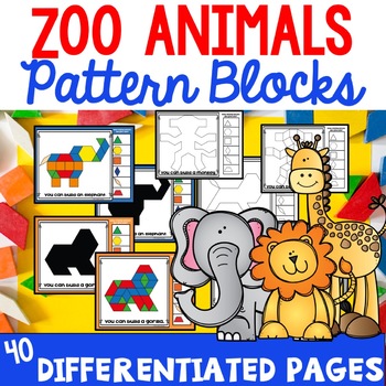 Preview of Pattern Block Pictures Mats Zoo Animals Puzzles Task Cards