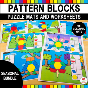 Preview of Pattern Block Puzzle Mats | Seasonal Bundle | Fall Winter Summer Spring