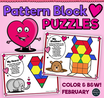 Preview of Pattern Block Puzzles • Math Shape Puzzles • February Winter Theme