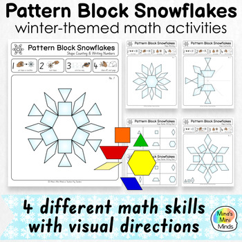 Preview of Pattern Block Snowflakes: Winter math activities with visual directions