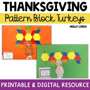 Preview of Pattern Block Turkeys K-1st Grade Thanksgiving | Digital & Printable Versions