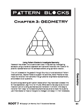 Preview of Pattern Blocks: Chapter 3: Investigating Shapes and Their Properties