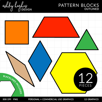 Preview of Pattern Blocks Clipart - Outlined