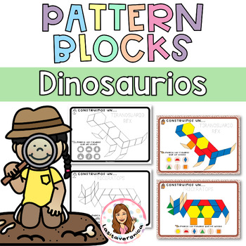 Preview of Pattern Blocks Dinosaurios / Dinosaurs Math Centers. Spanish