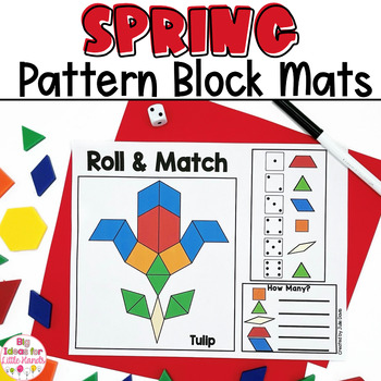Preview of Spring Pattern Blocks Puzzles Mats April Worksheet - Spring Math Activity Center
