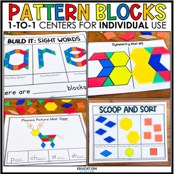 Preview of Pattern Blocks  No Prep Centers | First Grade Math Worksheets
