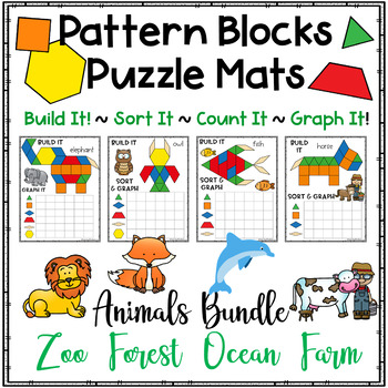 Preview of Pattern Blocks Puzzle Activity Mats ~ Animals Bundle