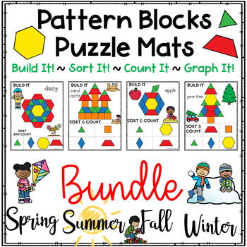 Preview of Pattern Blocks Puzzle Activity Mats ~ Seasonal Bundle