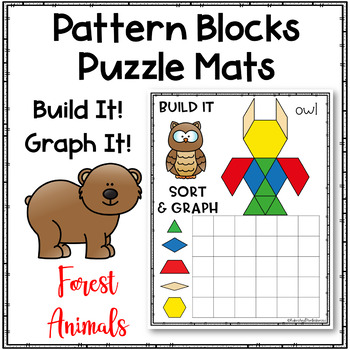 Preview of Pattern Blocks Puzzles Work Mats ~ FOREST ANIMALS ~ Activity Pictures-Task Cards