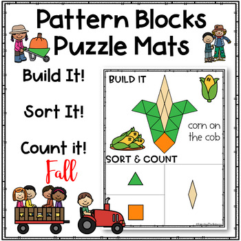 Preview of Pattern Blocks Puzzles Work Mats ~ Fall Activity Pictures - Task Cards