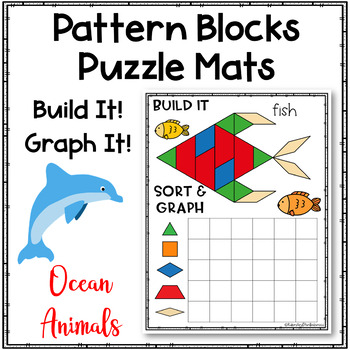 Preview of Pattern Blocks Puzzles Work Mats ~ OCEAN ANIMALS ~ Activity Pictures-Task Cards