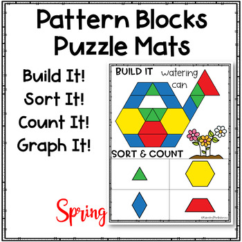 Preview of Pattern Blocks Puzzles Work Mats ~ Spring Activity Pictures - Task Cards