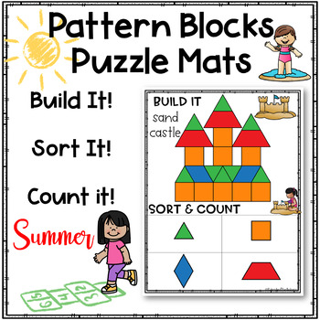 Preview of Pattern Blocks Puzzles Work Mats~Summer y Pictures-Task Cards 